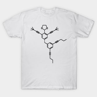 Dancing Molecule carbon Benzene. Physics Maths. 2-(2,5-Bis(3,3-dimethylbut-1-yn-1-yl)-4-{[3,5-di(pent-1-yn-1-yl)phenyl]ethynyl}phenyl)-1,3-dioxolane T-Shirt